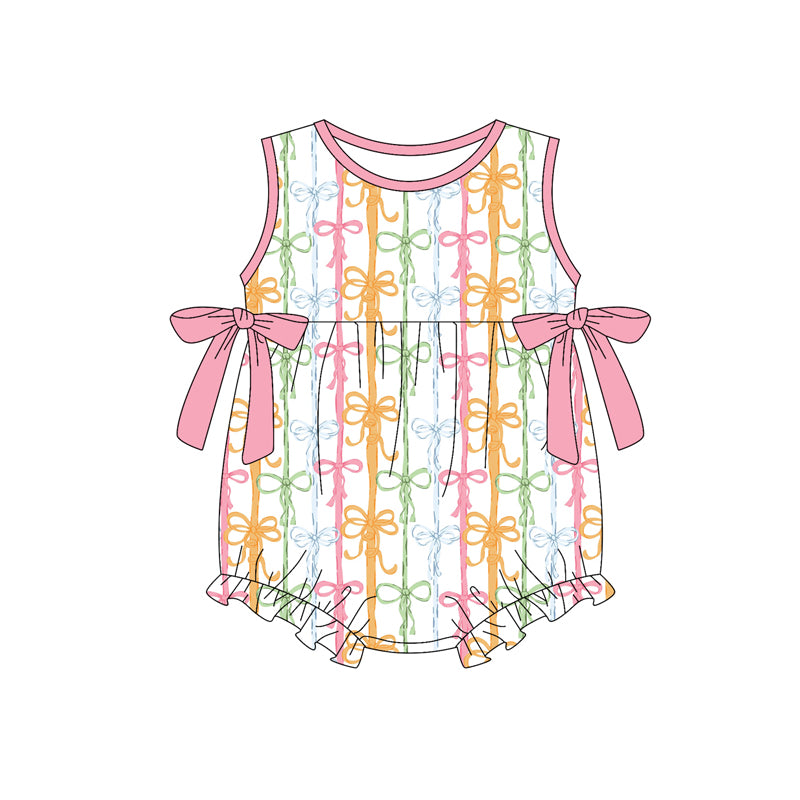 Baby Girls Colorful Bows Stripe Ruffle Rompers Preorder