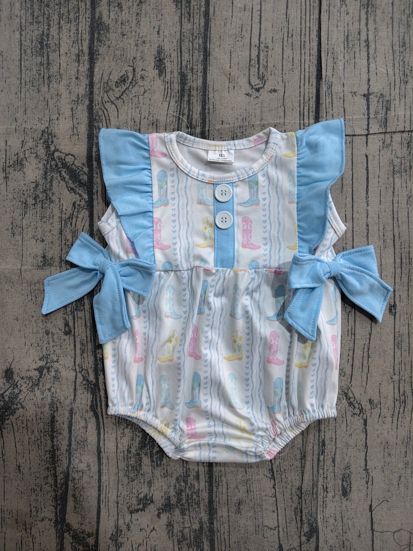 Baby Girls Sleeveless Colorful Boots Stripe Western Button Ruffle Rompers