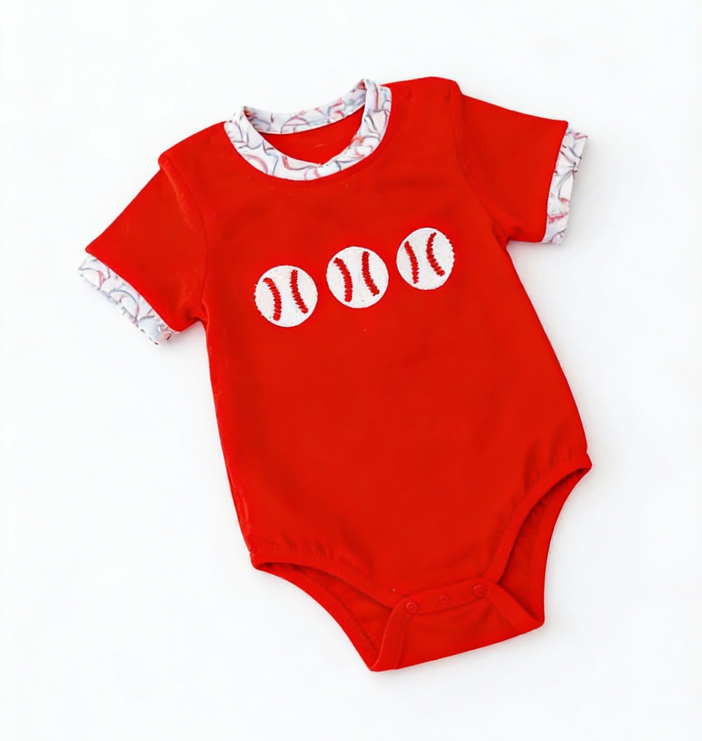 Baby Boys Red Short Sleeve Baseballs Team Rompers Preorder