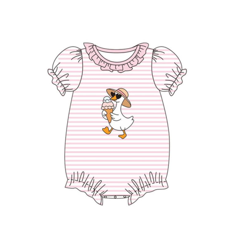 Baby Girls Pink Stripe Ice Cream Gooses Ruffle Rompers Preorder