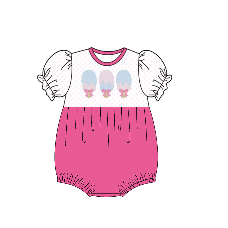 Baby Girls Short Sleeve Polka Dots Popsicle Ruffle Rompers Preorder