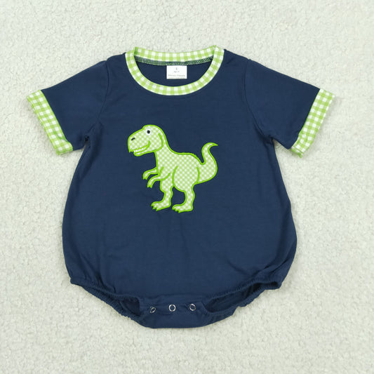 Embroidery Dinosaurs Baby Boys Navy Short Sleeve Rompers
