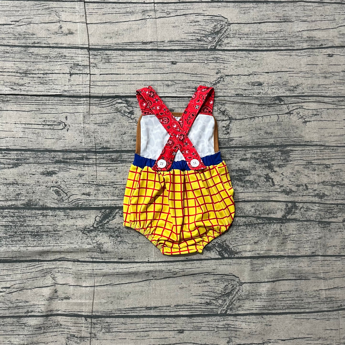 Baby Boys Strap Cartoon Cow Print Yellow Checked Rompers