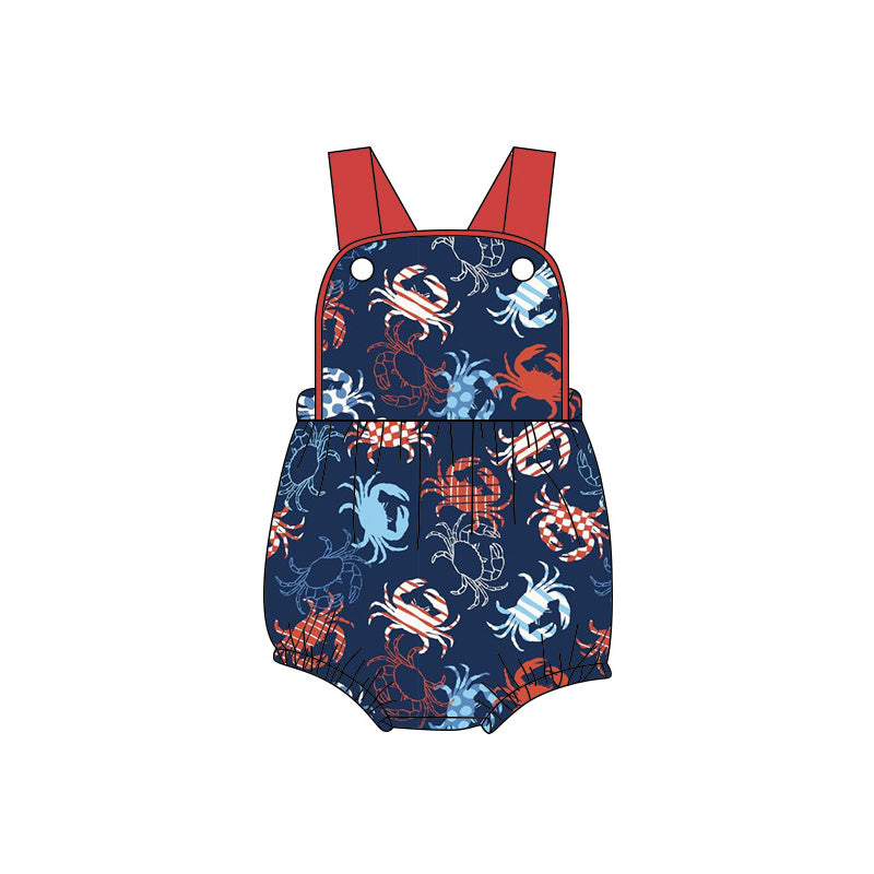 Baby Boys Strap Crabs 4th of July Rompers Preorder