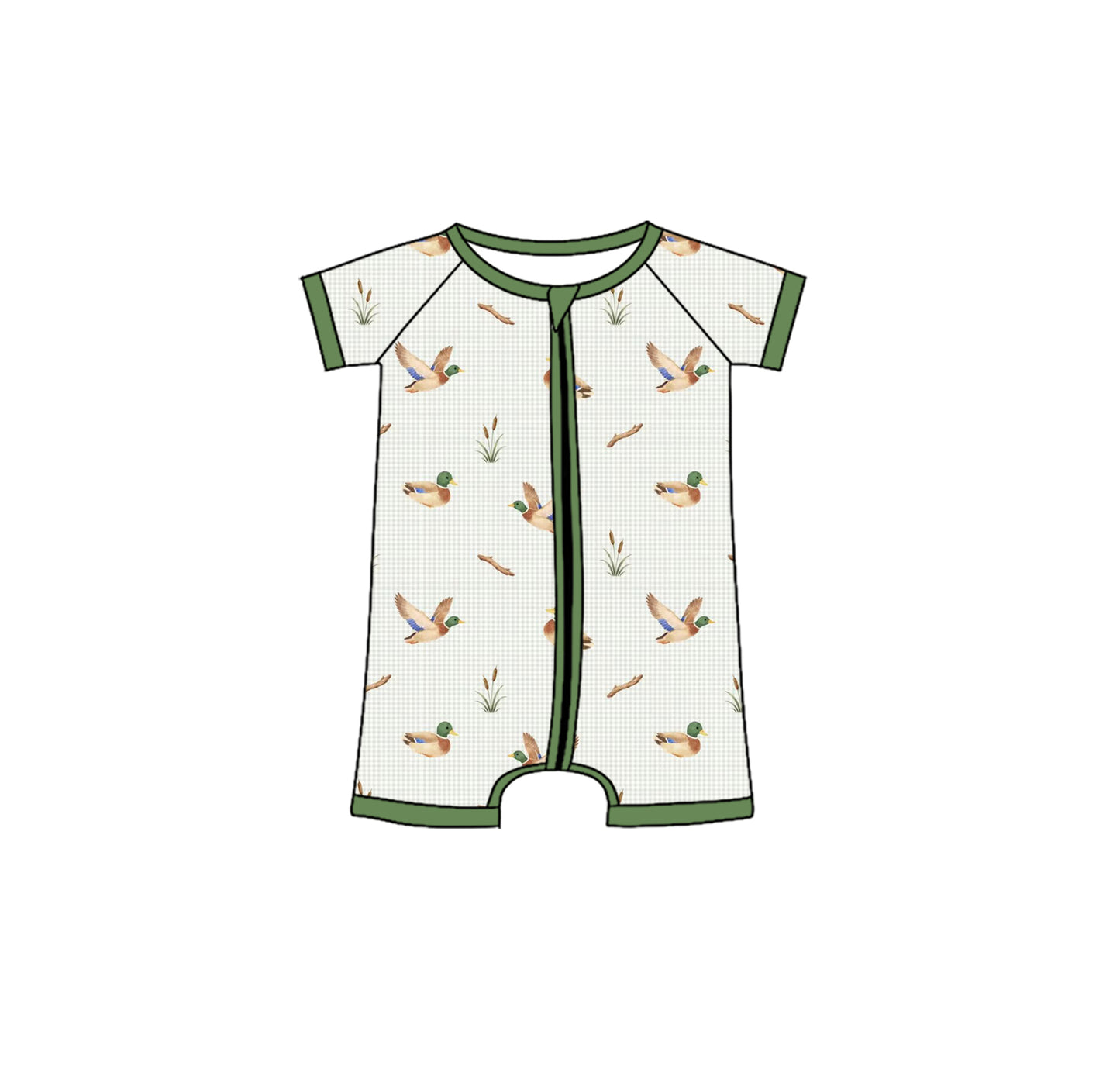 Baby Boys Short Sleeve Ducks Hunting Zipper Shorts Rompers Preorder