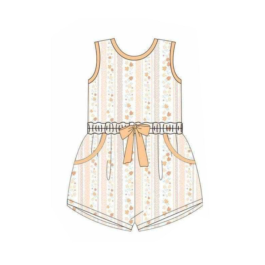 Baby Girls Colorful Floral Stripe Back Bow Pockets Shorts Jumpsuits Preorder