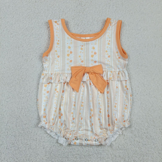 Baby Girls Sleeveless Colorful Flowers Stripe Ruffle Rompers