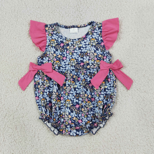 Baby Girls Flutter Sleeve Colorful Flowers Ruffle Rompers