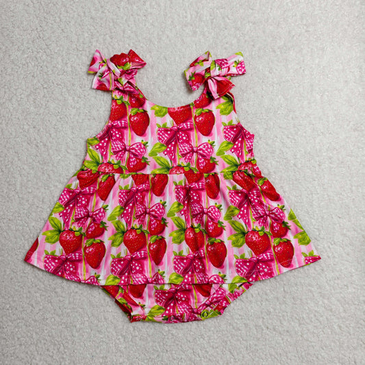 Baby Girls Strap Bows Strawberry Tunic Ruffle Rompers