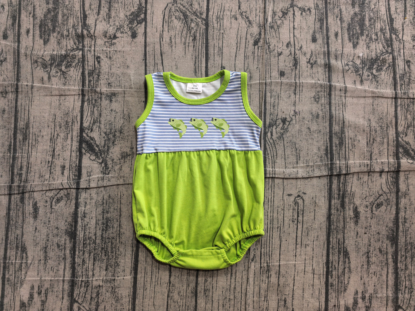 Embroidery Fishes Baby Boys Sleeveless Fishing Hunting Stripe Rompers Preorder