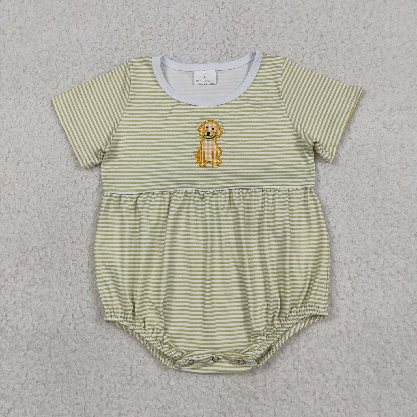 Embroidery Dogs Baby Boys Short Sleeve Stripe Hunting Rompers