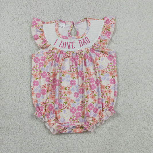 Smocked I Love Dad Baby Girls Colorful Flowers Ruffle Rompers