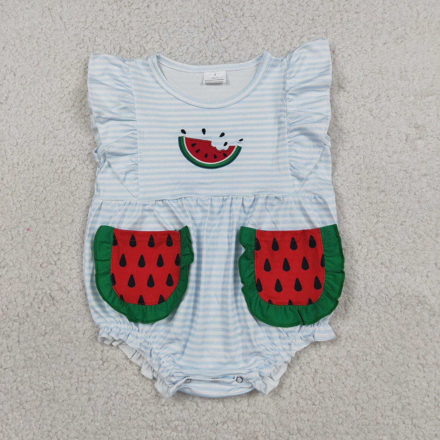 Sibling Baby Girls Embroidery Watermelons Pockets Tunic Ruffle Short Clothes Set Rompers