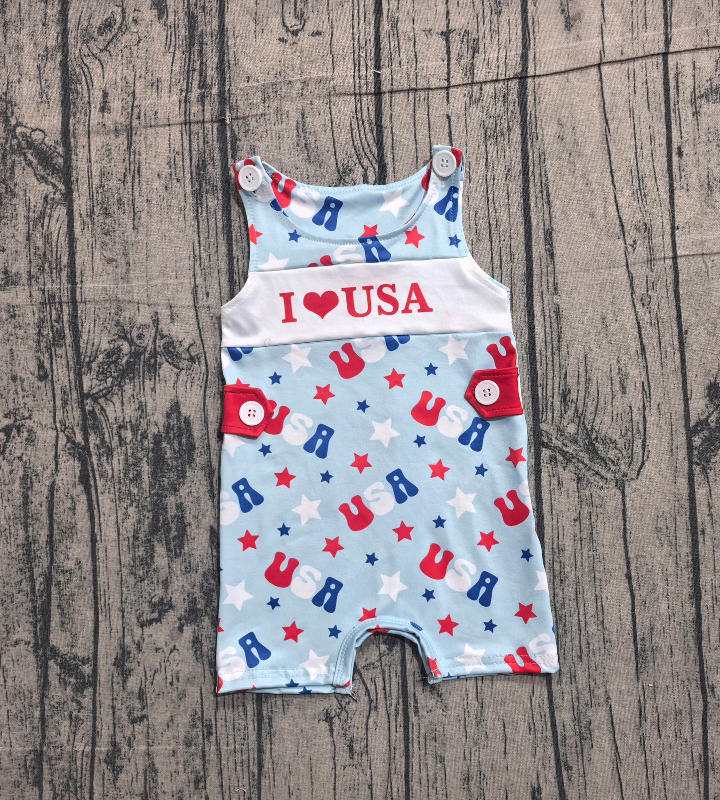 Baby Boys Sleeveless I Love USA Stars 4th of July Shorts Romper