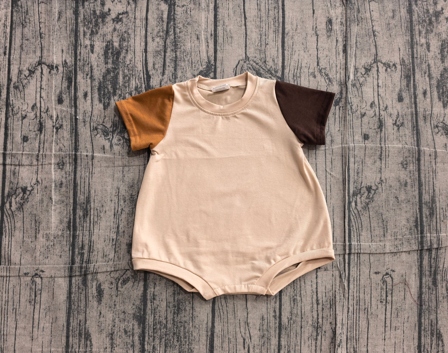 Baby Boys Khaki Brown Patchwork Short Sleeve Romper