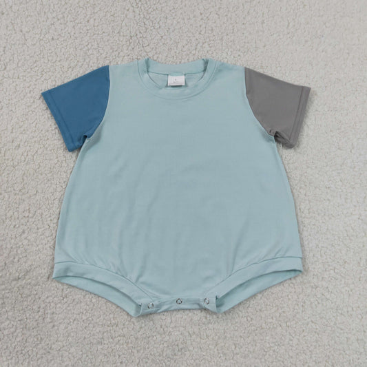 Baby Boys Blue Grey Patchwork Short Sleeve Romper