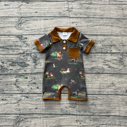 Baby Boys Short Sleeve Ducks Dogs Button Pocket Hunting Romper