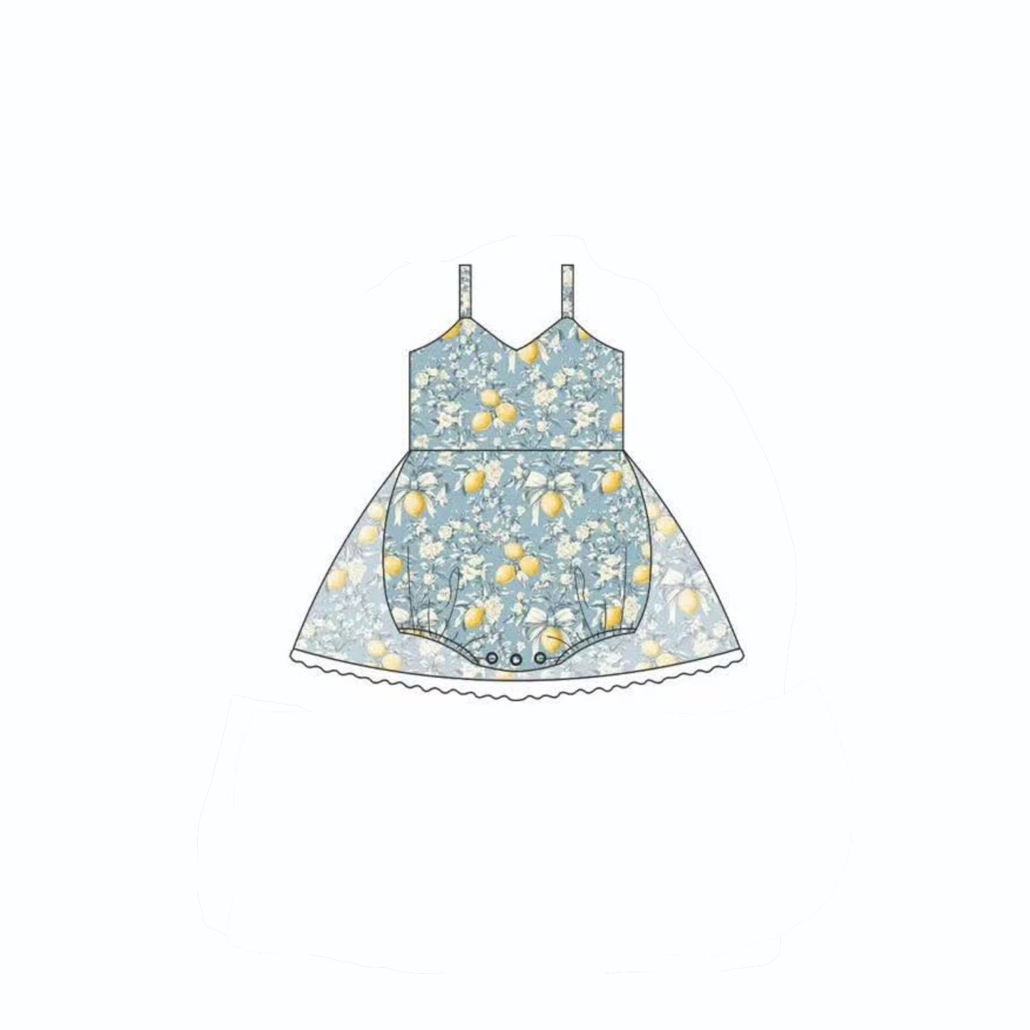 Baby Girls Strap Lemon Flowers Tunic Bummies Ruffle Romper Preorder