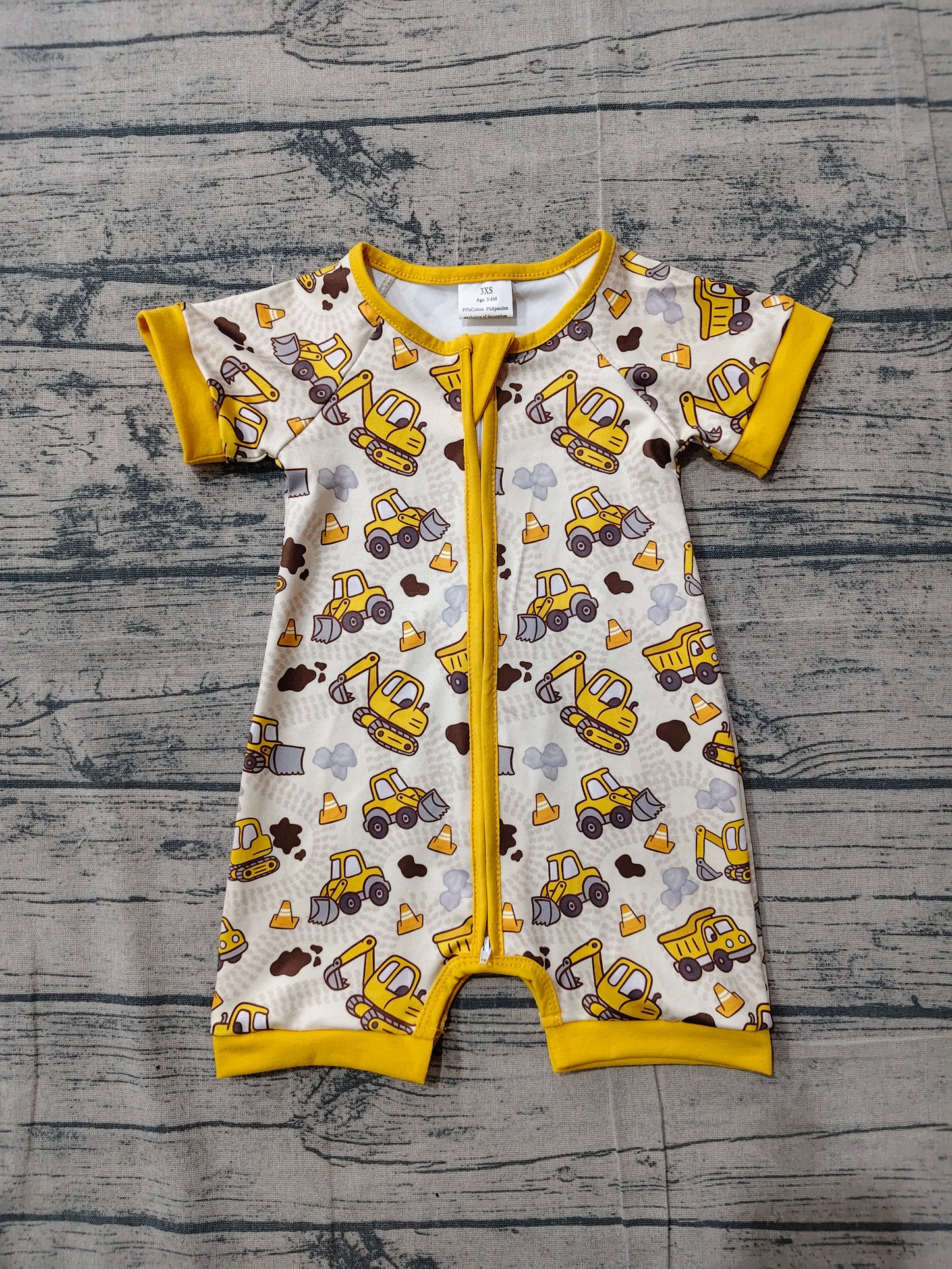 Baby Boys Short Sleeve Excavators Tractors Zipper Short Romper