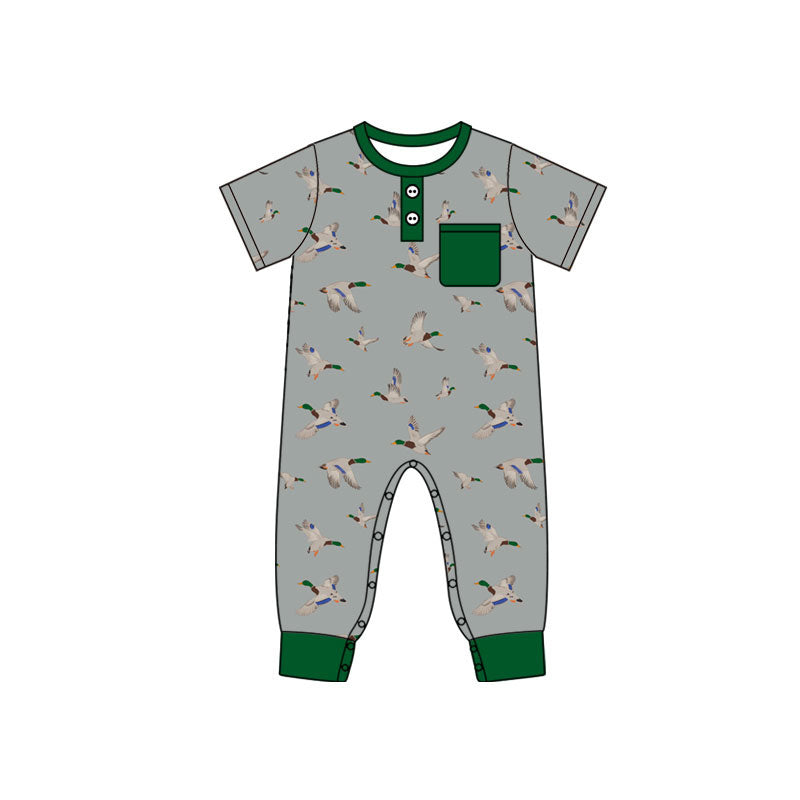 Baby Boys Short Sleeve Ducks Button Pocket Hunting Rompers Preorder