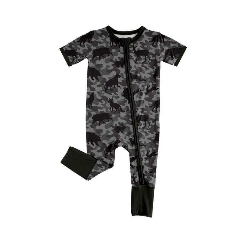 Baby Boys Southern Camo Animals Two Way Zip Convertible Hunting Rompers Preorder