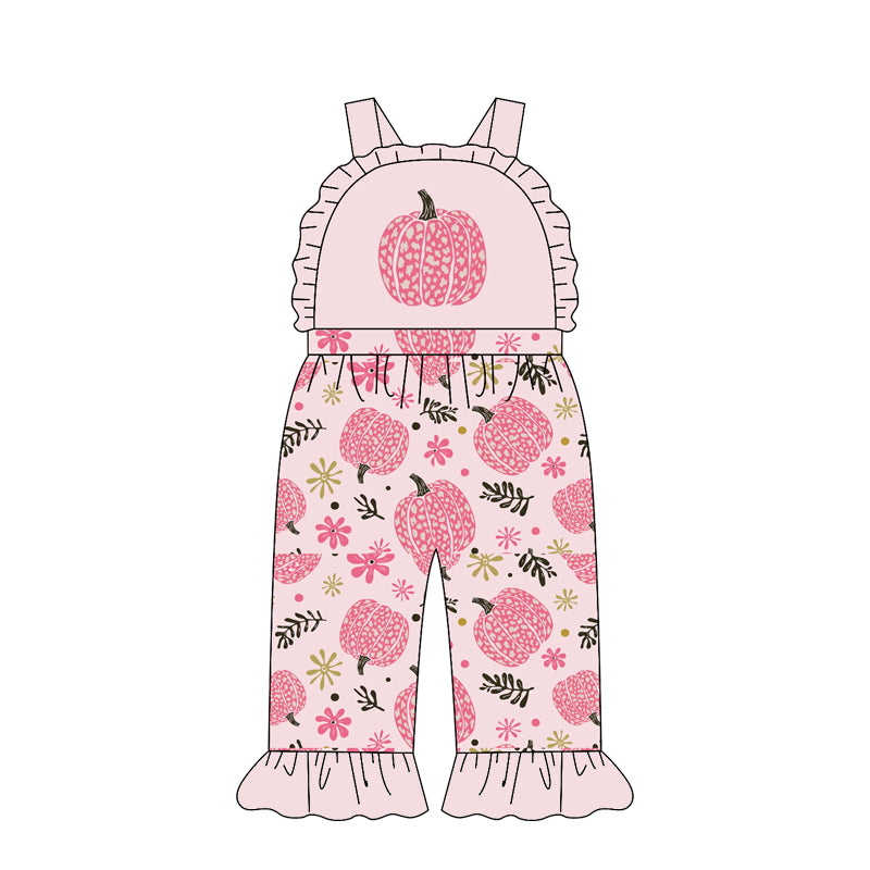 Baby Girls Strap Flowers Pumpkins Fall Ruffle Pant Hunting Jumpsuits Preorder