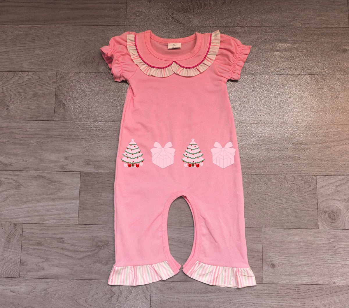 Embroidery Trees Gifts Baby Girls Christmas Ruffle Pant Rompers Preorder