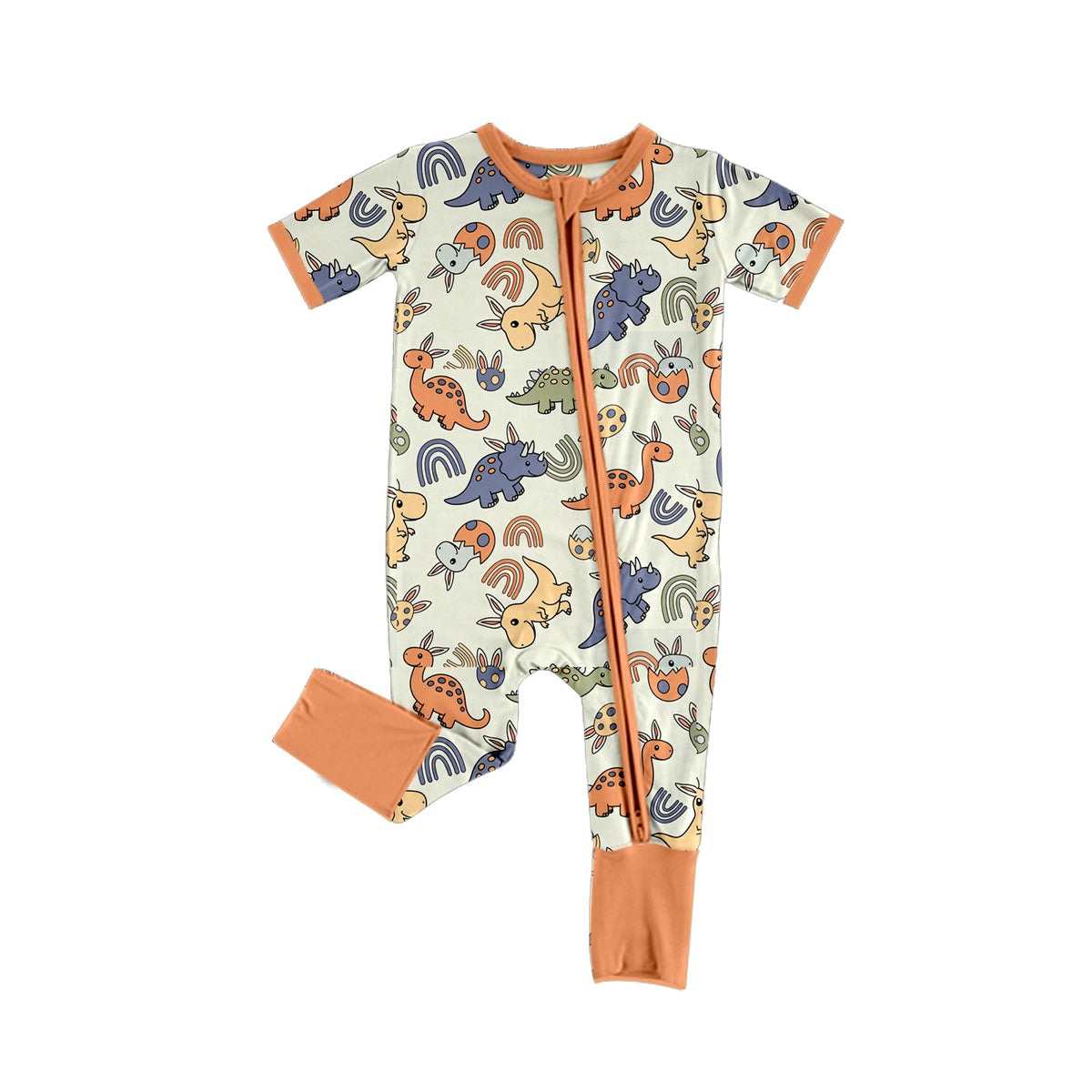 Preorder moq 5 Baby Boys Rabbit Dinosaurs Easter Two Way Zip Convertible Rompers