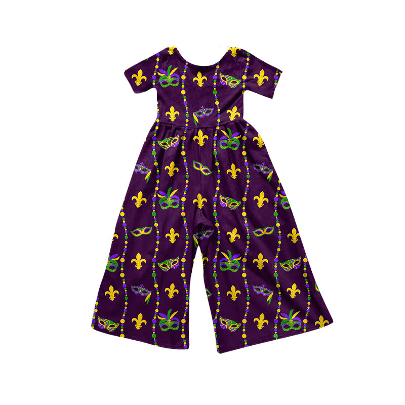 Baby Girls Mardigras Masks Necklaces Stripe Pockets Pant Jumpsuits Preorder