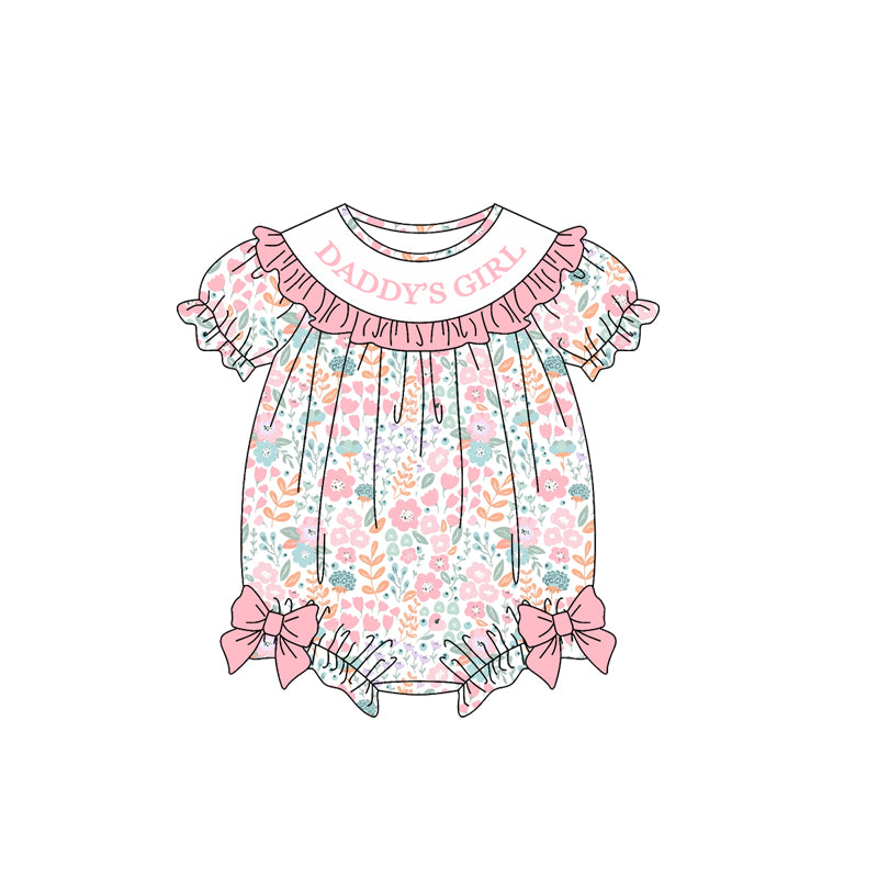 Baby Girls Colorful Flowers Daddy's Girl Bows Ruffle Rompers Preorder
