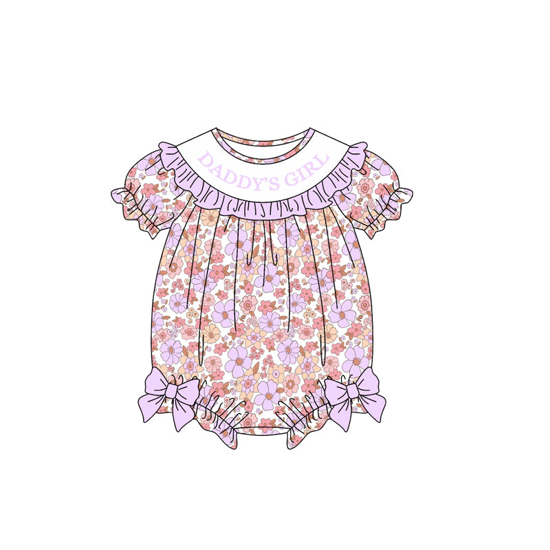 Baby Girls Colorful Flowers Daddy's Girl Bows Ruffle Rompers Preorder