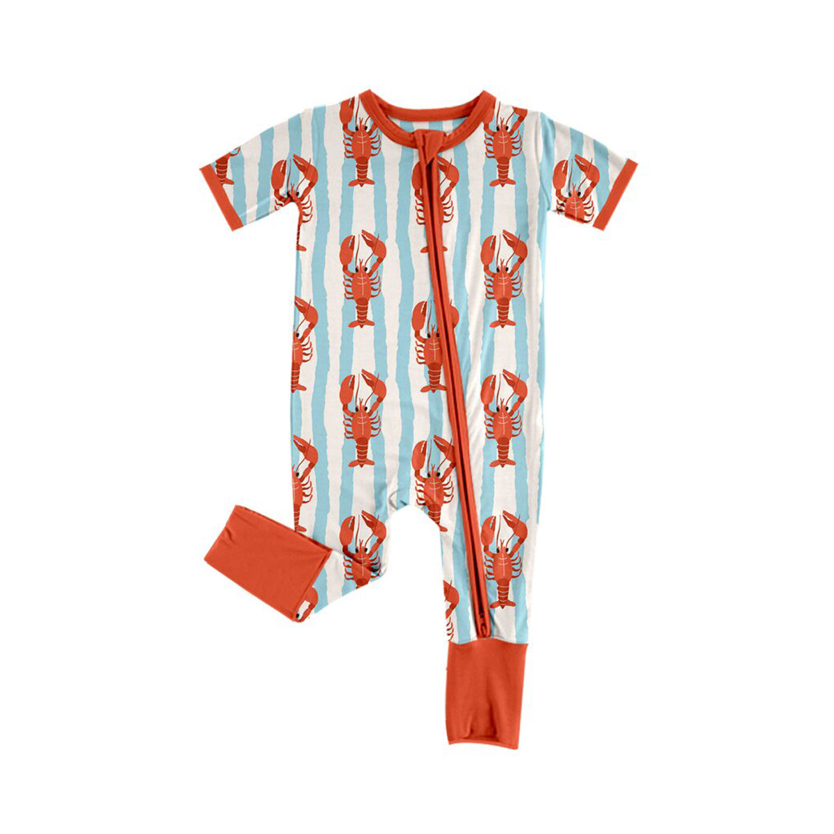 Baby Boys Blue Stripe Crayfishes Two Way Zip Convertible Rompers Preorder