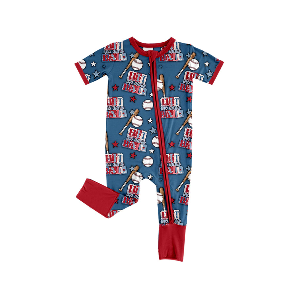 Preorder moq 5 Baby Boys Stars Baseballs Team Two Way Zip Convertible Rompers