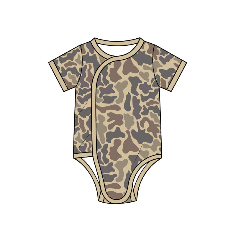 Preorder moq 5 Baby Kids Short Sleeve Southern Grey Khaki Camo Rompers