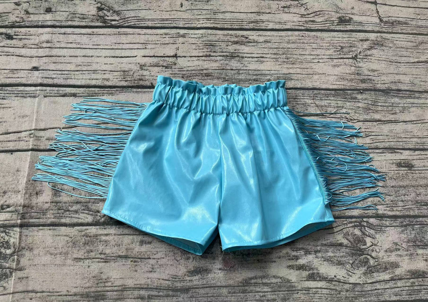 Baby Girls Blue Tassel Pleather Shorts