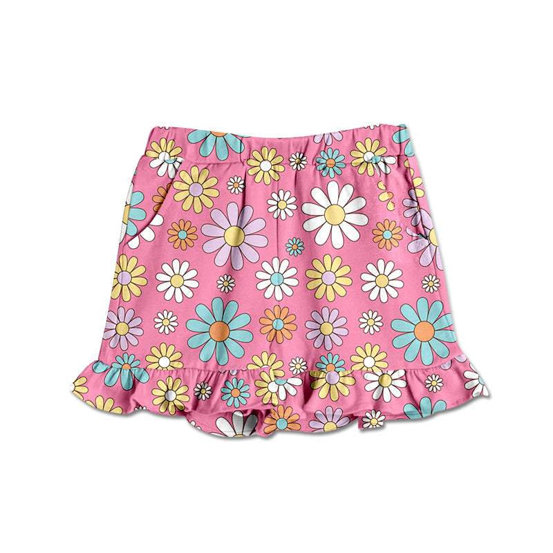 Baby Girls Pink Flowers Pockets Ruffle Summer Shorts Preorder