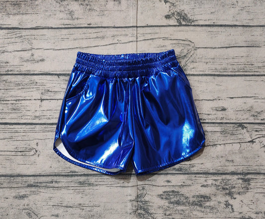 Baby Girls Blue Pocket Leather Elastic Bottom Shorts