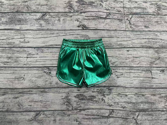 Baby Girls Metallic Green Pocket Leather Elastic Bottom Shorts