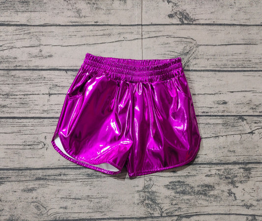 Baby Girls Purple Pocket Leather Elastic Bottom Shorts