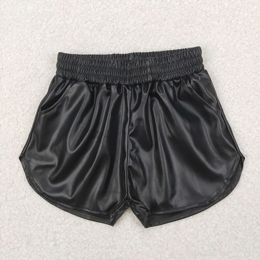 8 Colors Sibling Baby Girls Pockets Leather Metallic Elastic Bottom Shorts