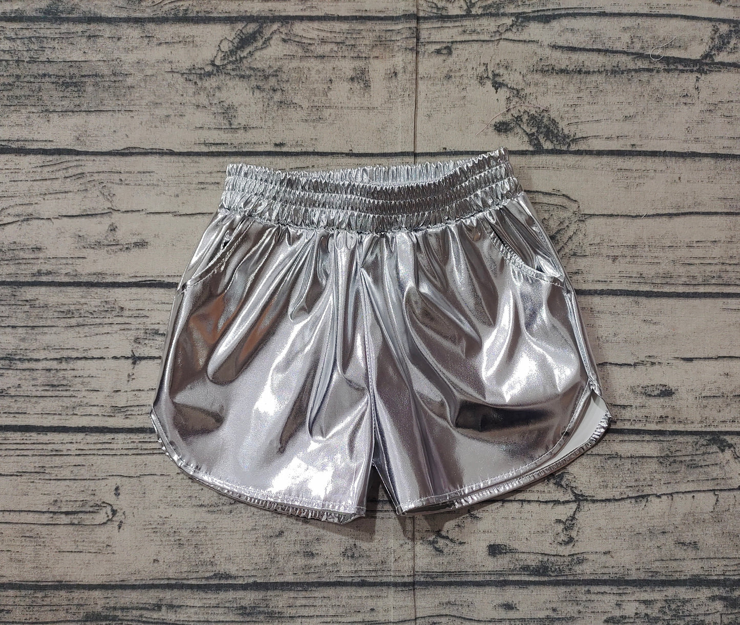 Baby Girls Silver Pocket Leather Elastic Bottom Shorts