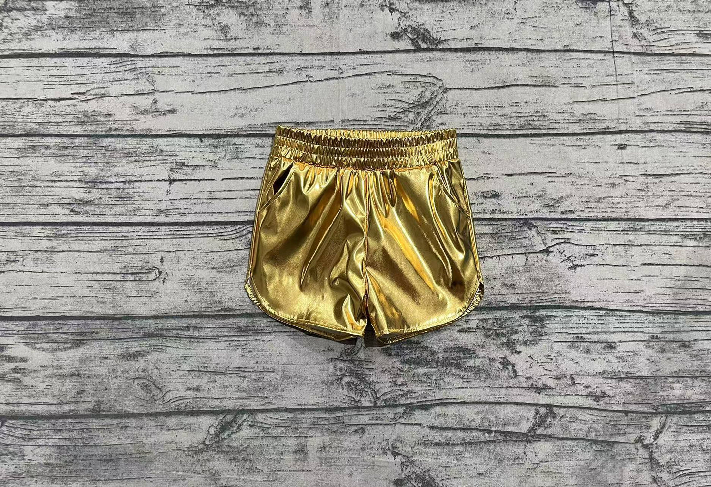 Baby Girls Metallic Golden Pocket Leather Elastic Bottom Shorts