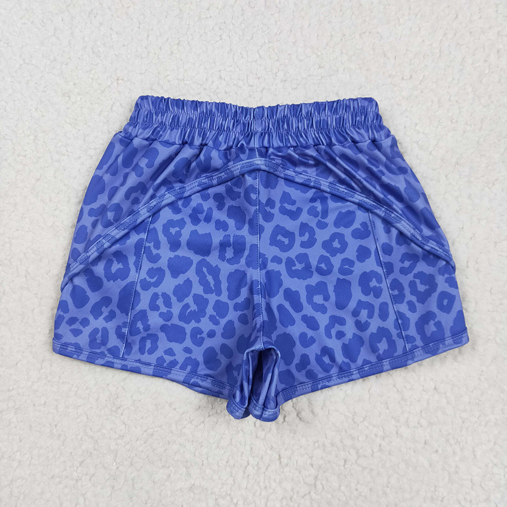 Baby Girls Blue Leopard Yoga Zip Shorts Bottoms