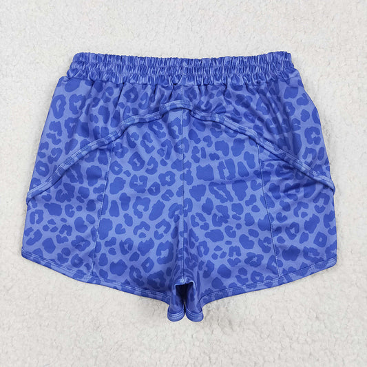 Adult Women Blue Leopard Yoga Summer Shorts