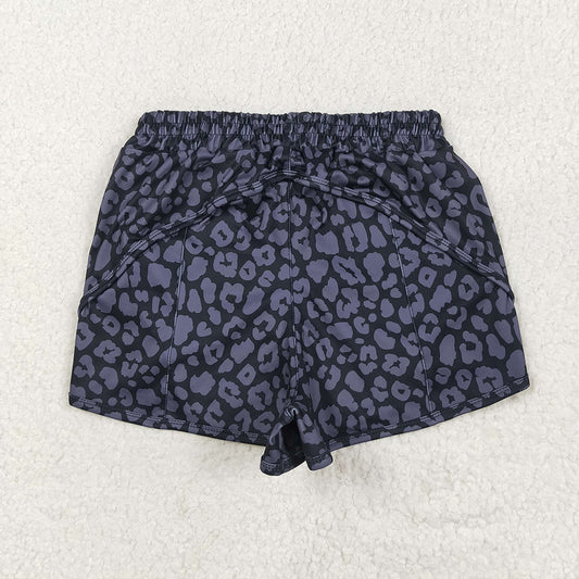 Adult Women Black Leopard Yoga Summer Shorts