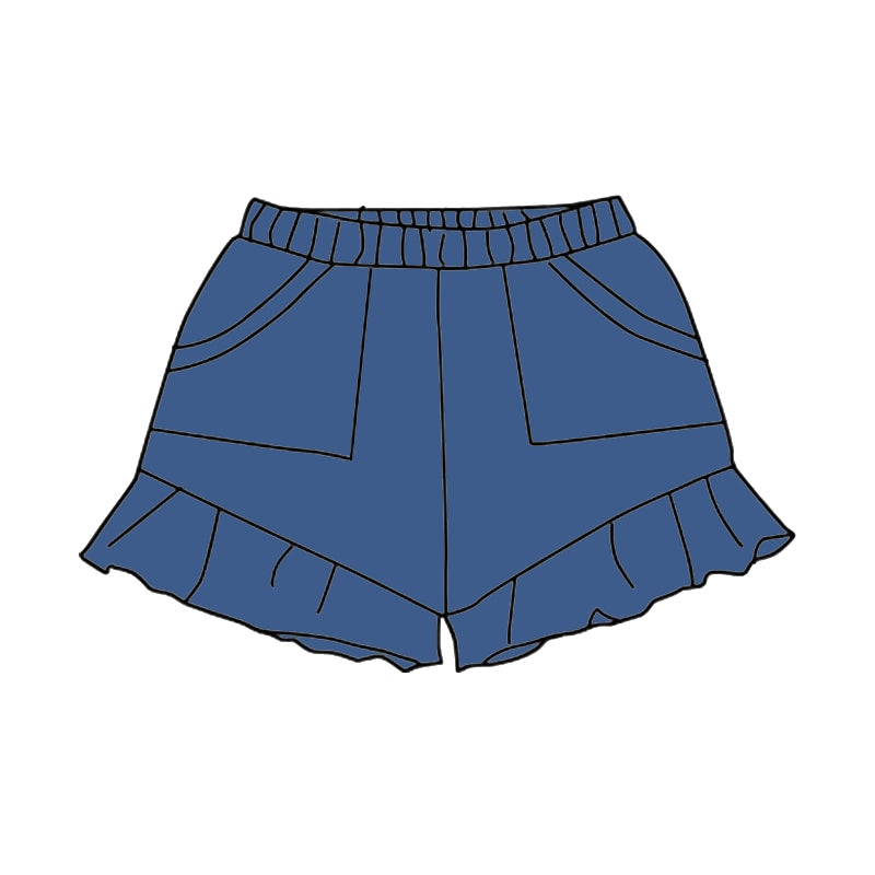 Preorder moq 5 Baby Girls Navy Pockets Summer Cotton Ruffle Short Bottoms