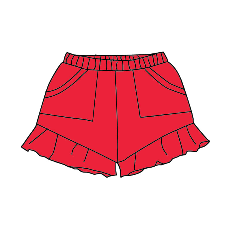 Baby Girls Red Pockets Summer Cotton Ruffle Short Bottoms Preorder