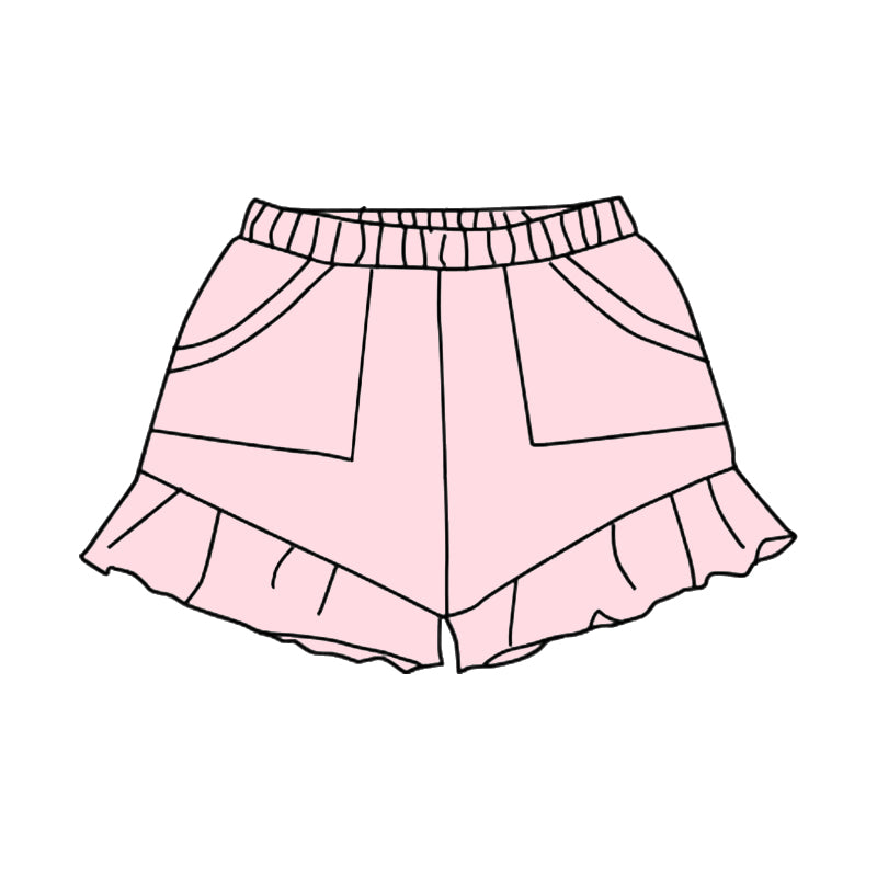 Baby Girls Light Pink Pockets Summer Cotton Ruffle Short Bottoms Preorder