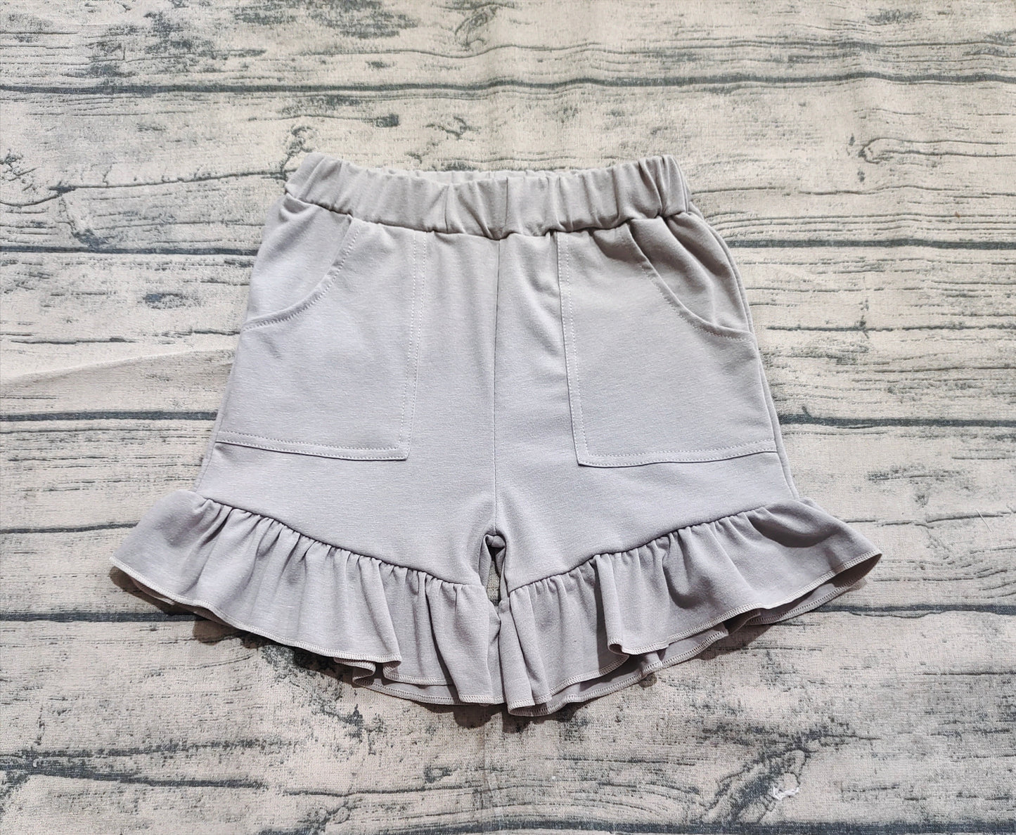 Baby Girls Gray Pockets Summer Cotton Ruffle Short Bottoms