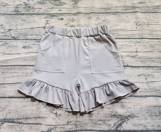 Baby Girls Gray Pockets Summer Cotton Ruffle Short Bottoms